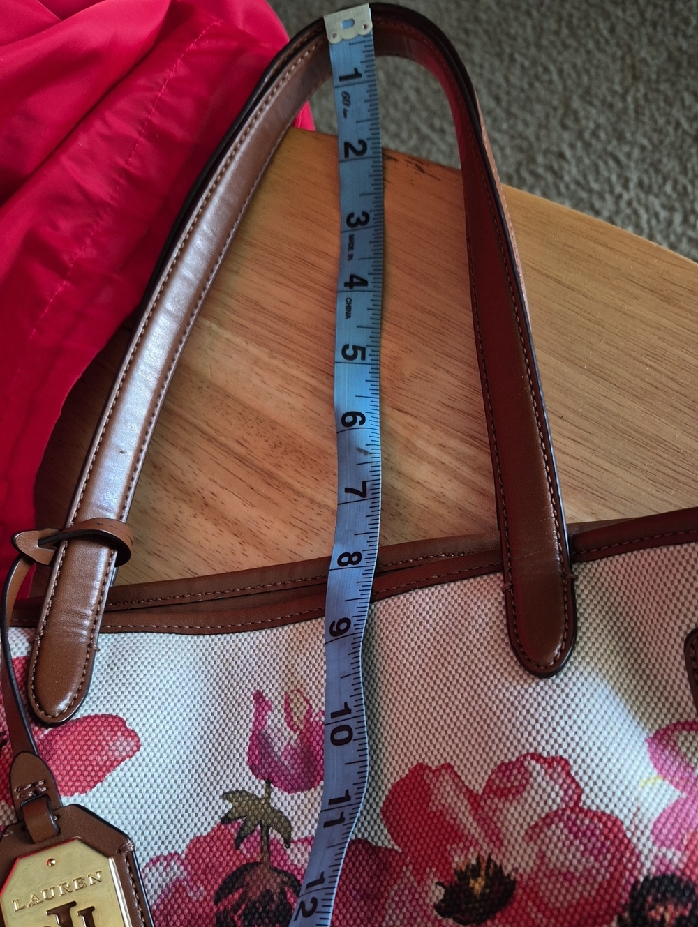 Ralph Lauren-Floral Canvas Tote with Brown Leather Trim - Pink Floral - Picture 8 of 13
